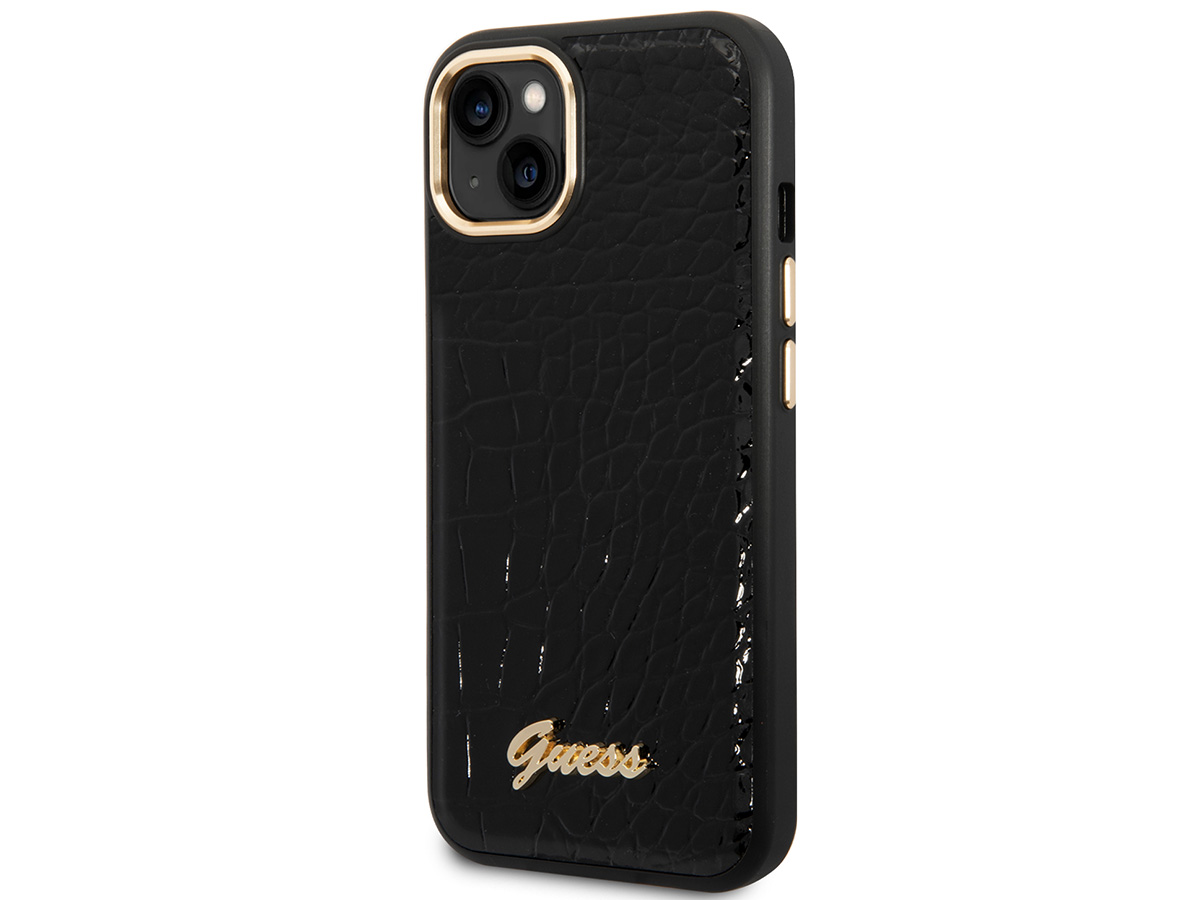 Guess Glossy Croco Case Zwart - iPhone 14 hoesje