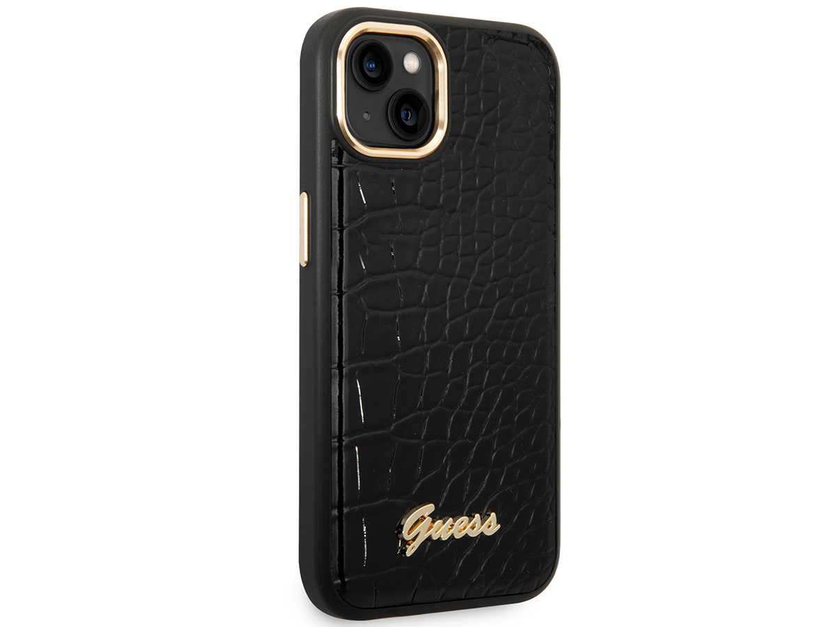 Guess Glossy Croco Case Zwart - iPhone 14 hoesje