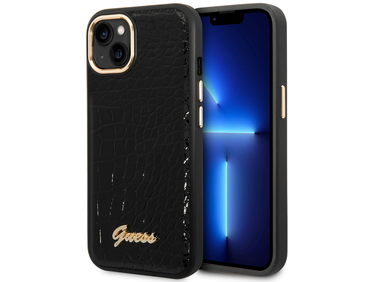 Guess Glossy Croco Case Zwart - iPhone 14 hoesje