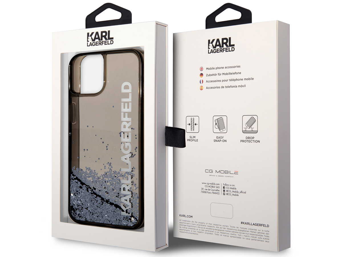 Karl Lagerfeld Liquid Glitter Case Zwart - iPhone 14 hoesje