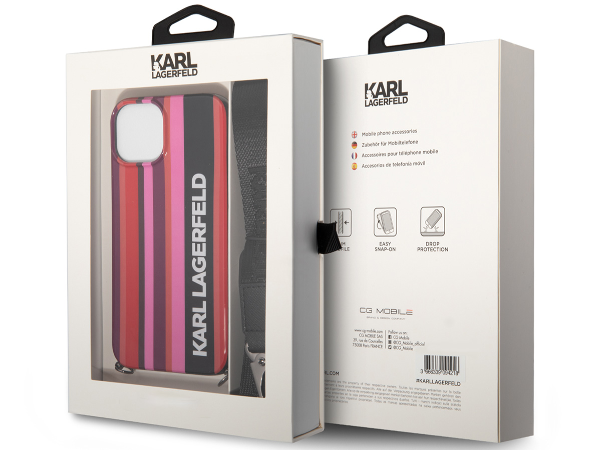 Karl Lagerfeld Striped Case met Koord - iPhone 14 hoesje