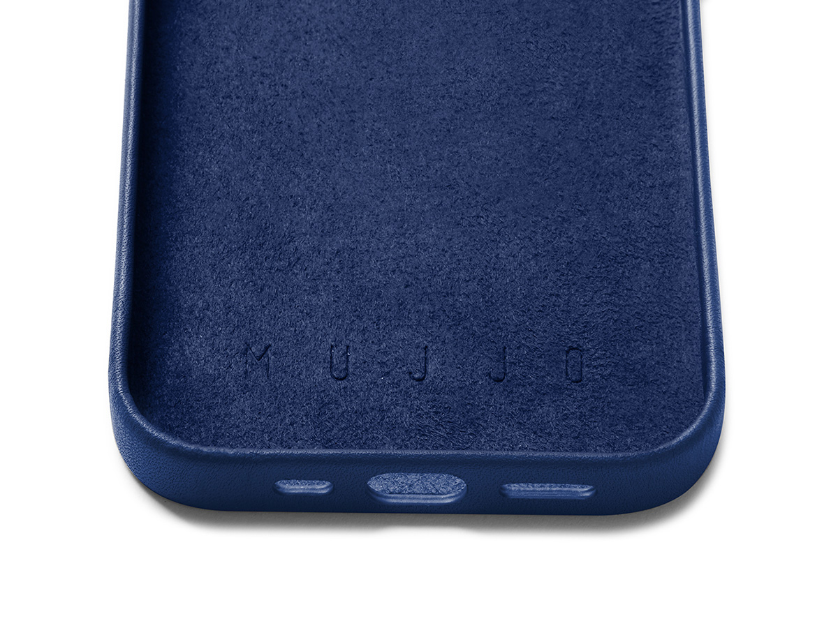 Mujjo Full Leather Wallet Case Blue - iPhone 14/15 Hoesje Leer