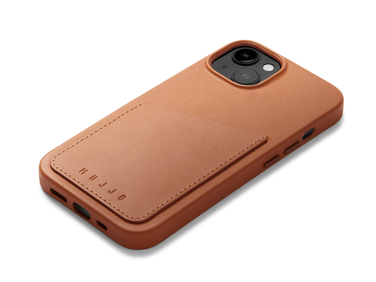 Mujjo Full Leather Wallet Case Tan - iPhone 14/15 Hoesje Leer