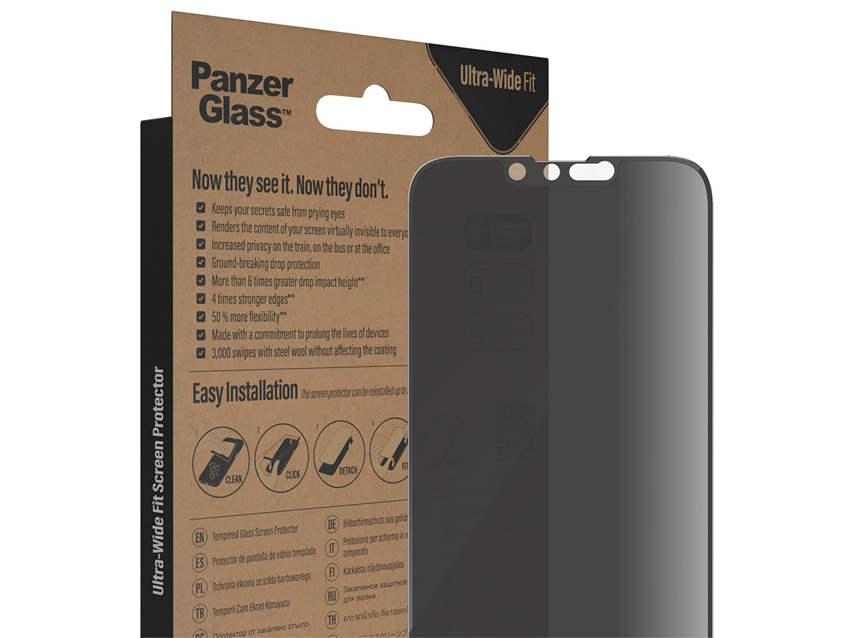 PanzerGlass iPhone 14 Privacy Super+ Glas Wide Fit met EasyAligner