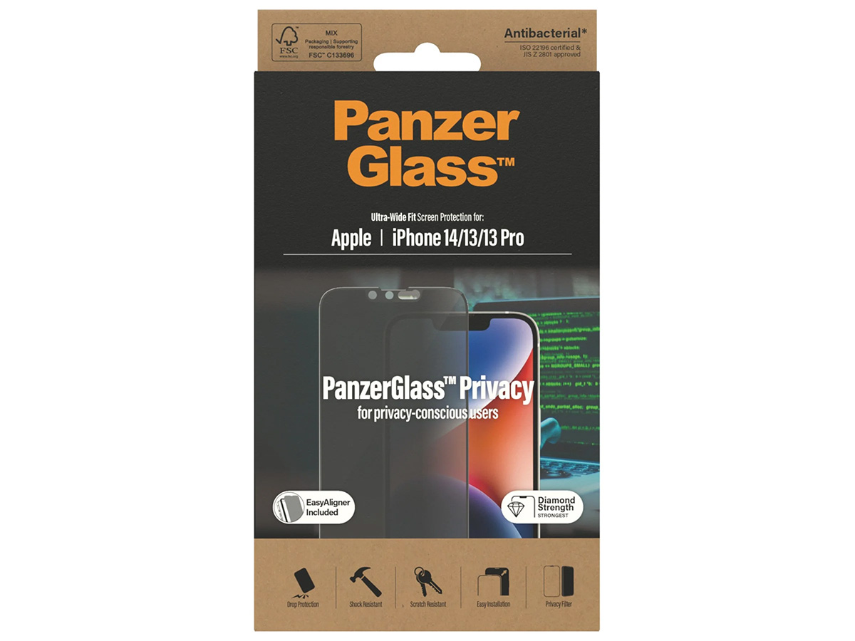 PanzerGlass iPhone 14 Privacy Super+ Glas Wide Fit met EasyAligner