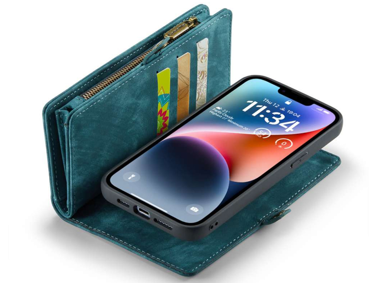 CaseMe 2in1 Wallet Case met Ritsvak Blauw - iPhone 14 Plus Hoesje