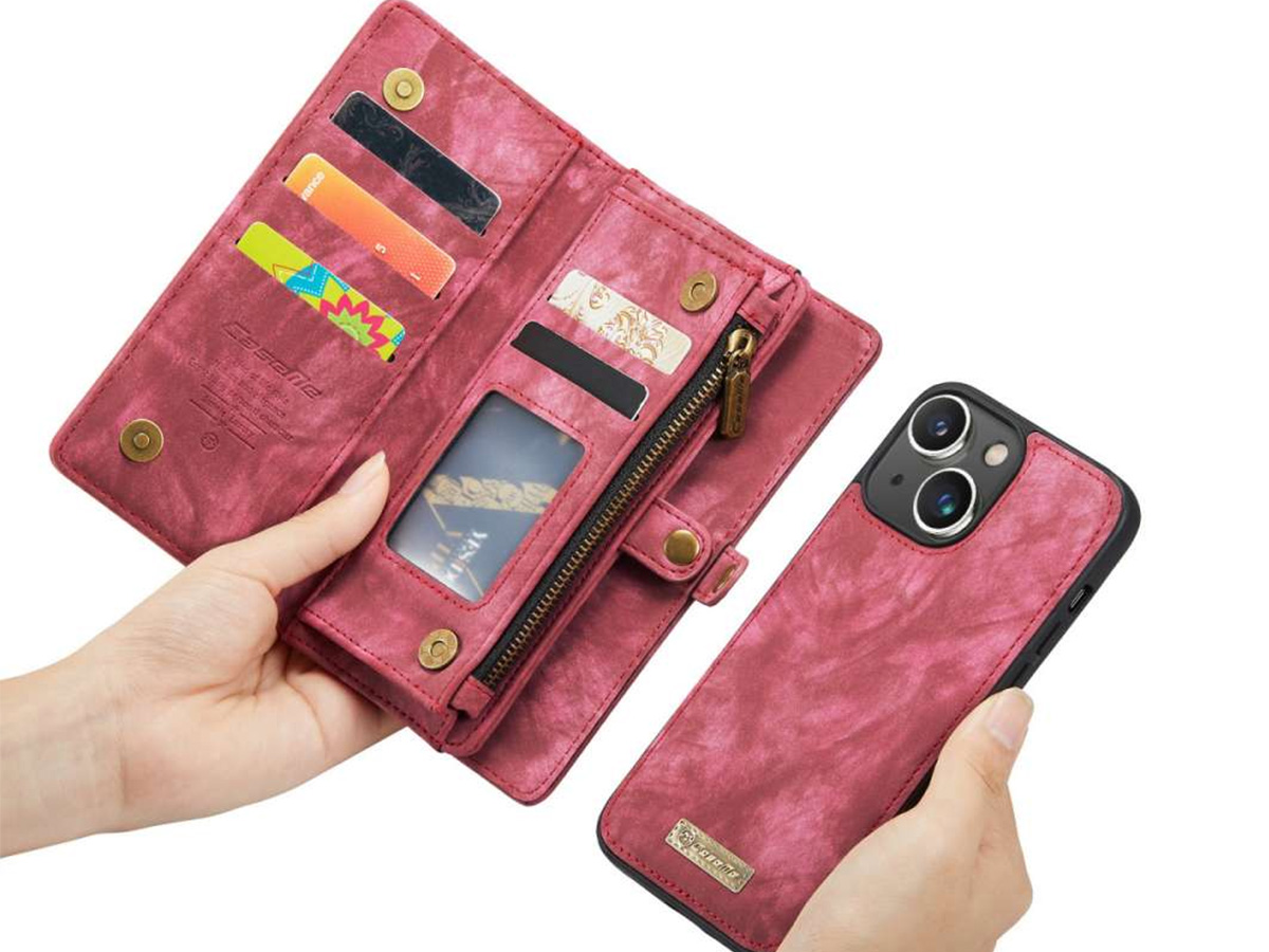 CaseMe 2in1 Wallet Case met Ritsvak Rood - iPhone 14 Plus Hoesje