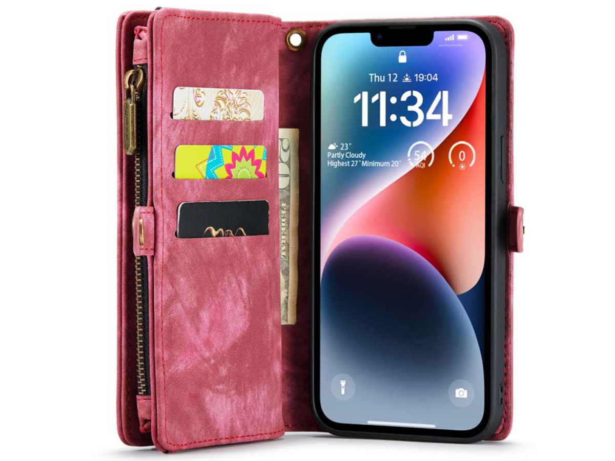 CaseMe 2in1 Wallet Case met Ritsvak Rood - iPhone 14 Plus Hoesje