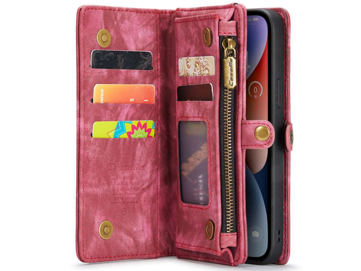 CaseMe 2in1 Wallet Case met Ritsvak Rood - iPhone 14 Plus Hoesje