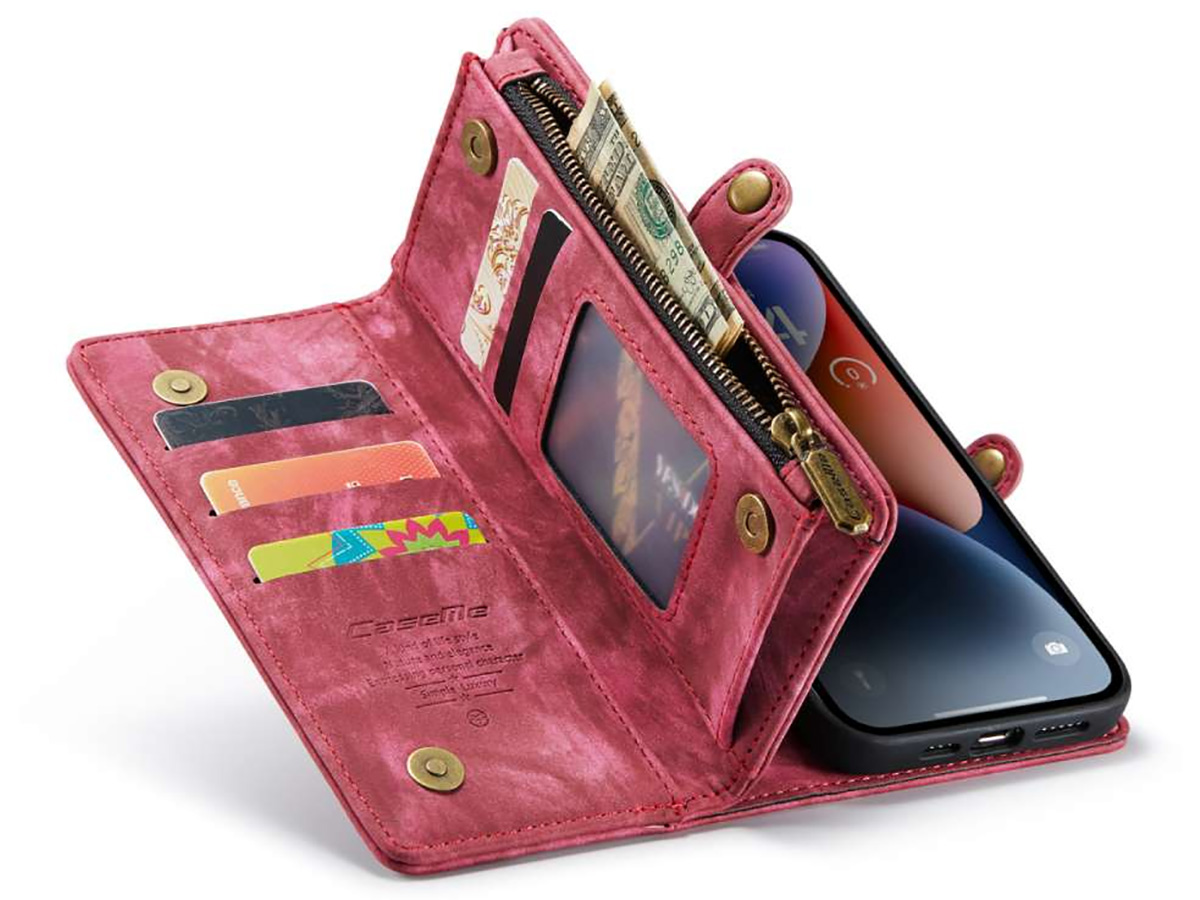 CaseMe 2in1 Wallet Case met Ritsvak Rood - iPhone 14 Plus Hoesje