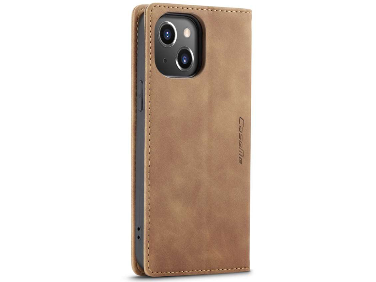 CaseMania Vintage Slim Bookcase Tan Bruin - iPhone 14 Plus hoesje