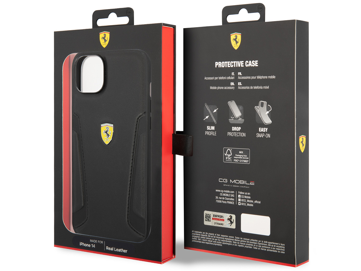 Ferrari Leather Case Zwart - iPhone 14 Plus Hoesje