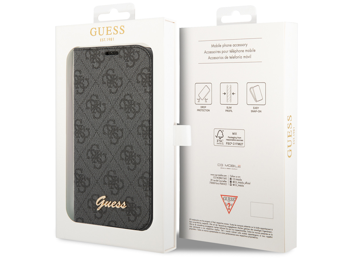 Guess 4G Monogram BookCase Grijs - iPhone 14 Plus/15 Plus hoesje