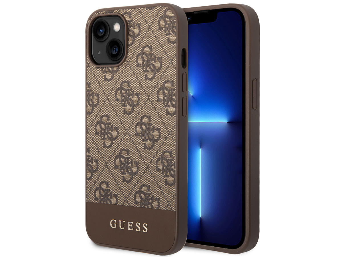 Guess 4G Monogram Stripe Case Bruin - iPhone 14 Plus/15 Plus hoesje