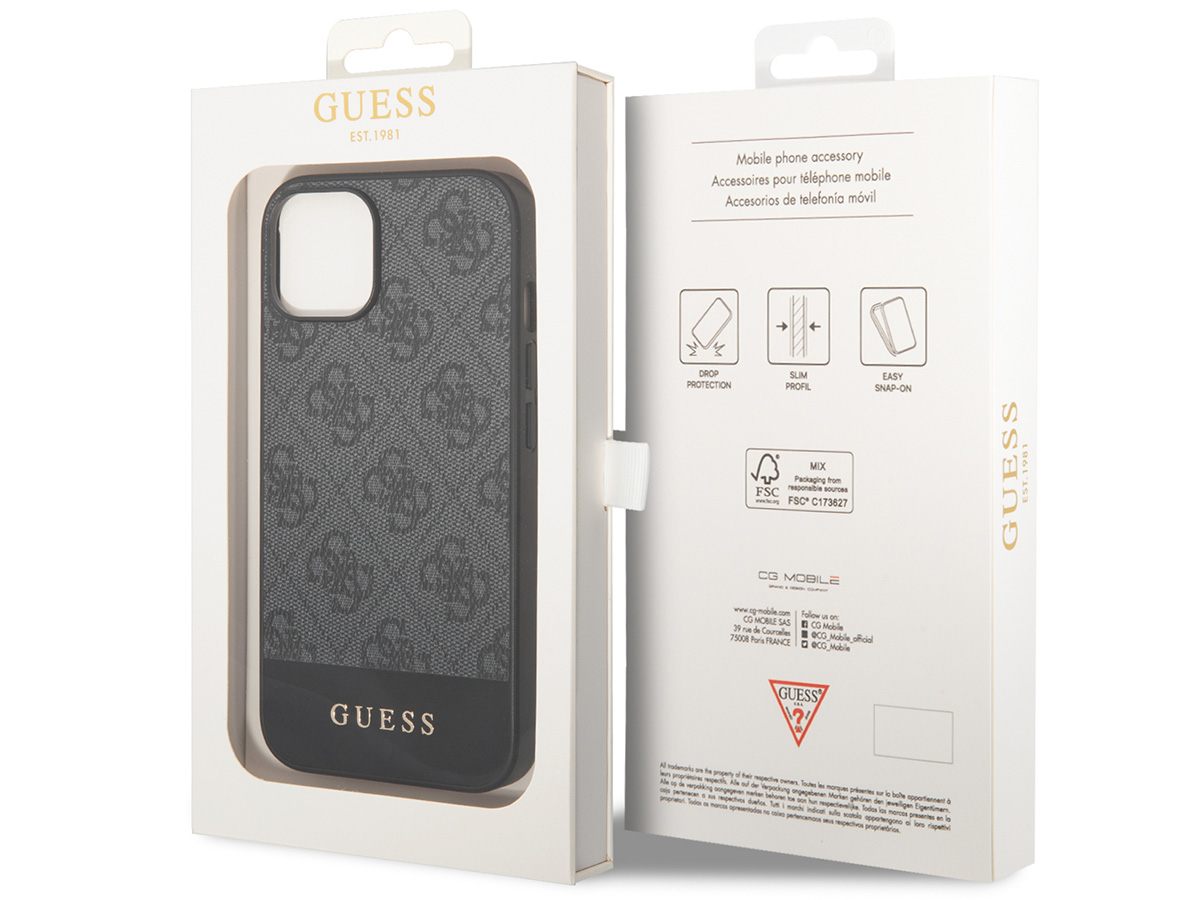 Guess 4G Monogram Stripe Case Grijs - iPhone 14 Plus/15 Plus hoesje