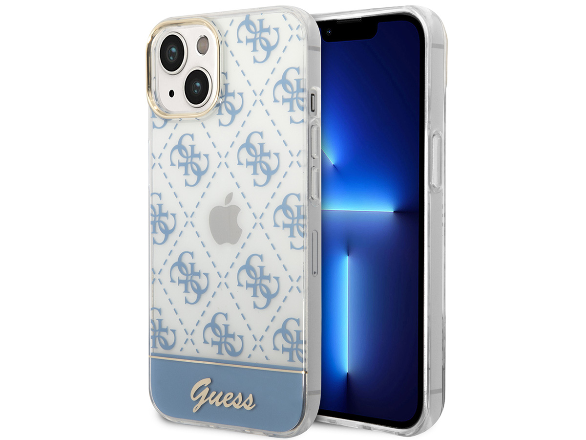 Guess 4G Monogram TPU Case Blauw - iPhone 14 Plus hoesje