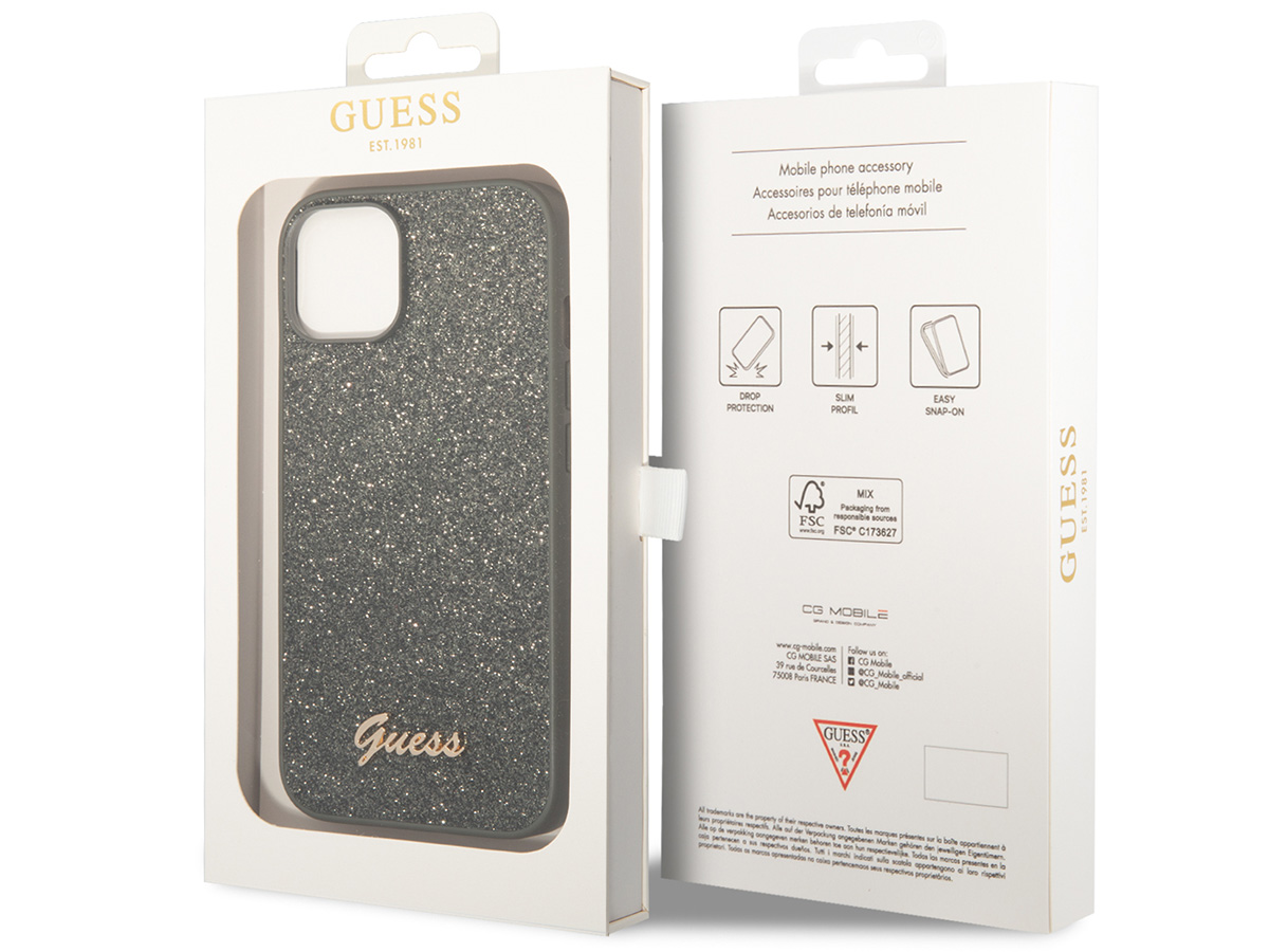 Guess Glitter TPU Case Groen - iPhone 14 Plus/15 Plus hoesje