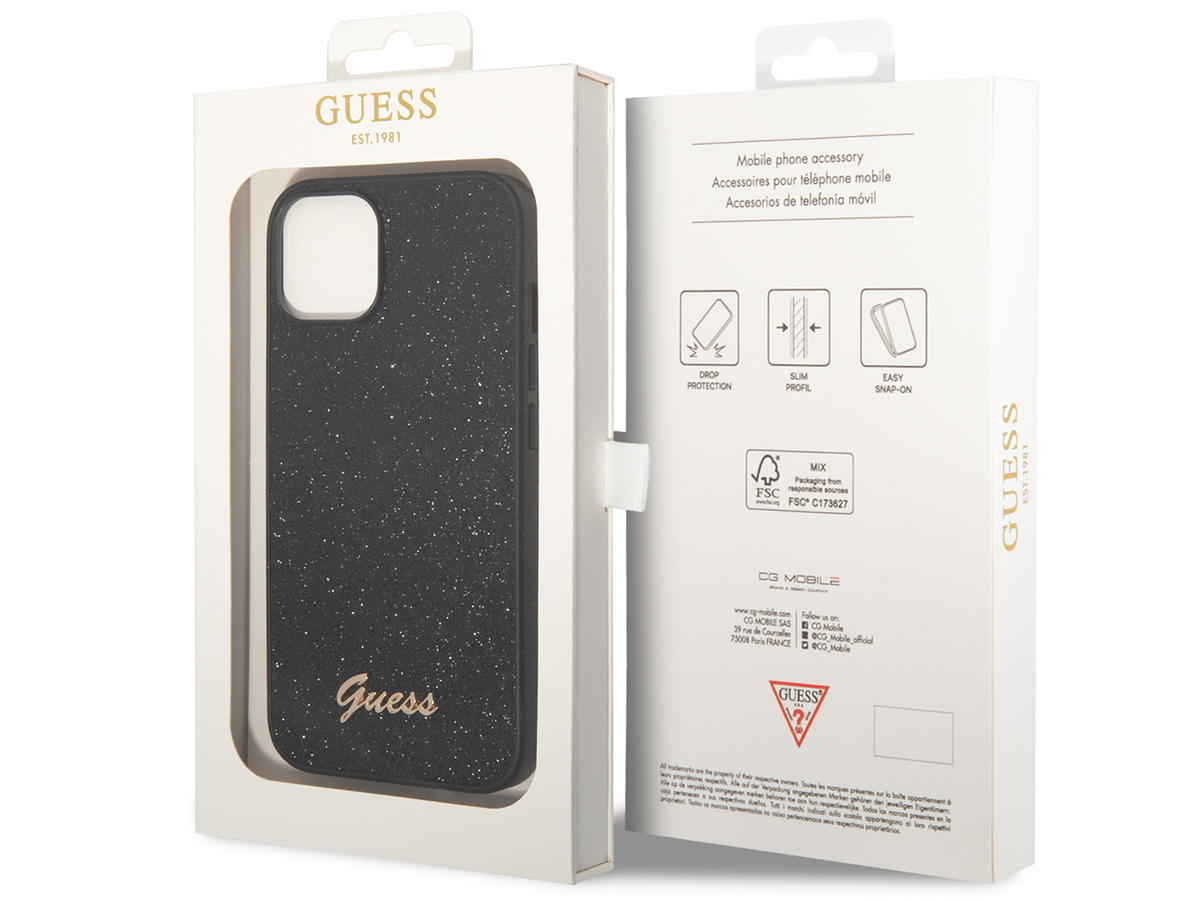 Guess Glitter TPU Case Zwart - iPhone 14 Plus/15 Plus hoesje