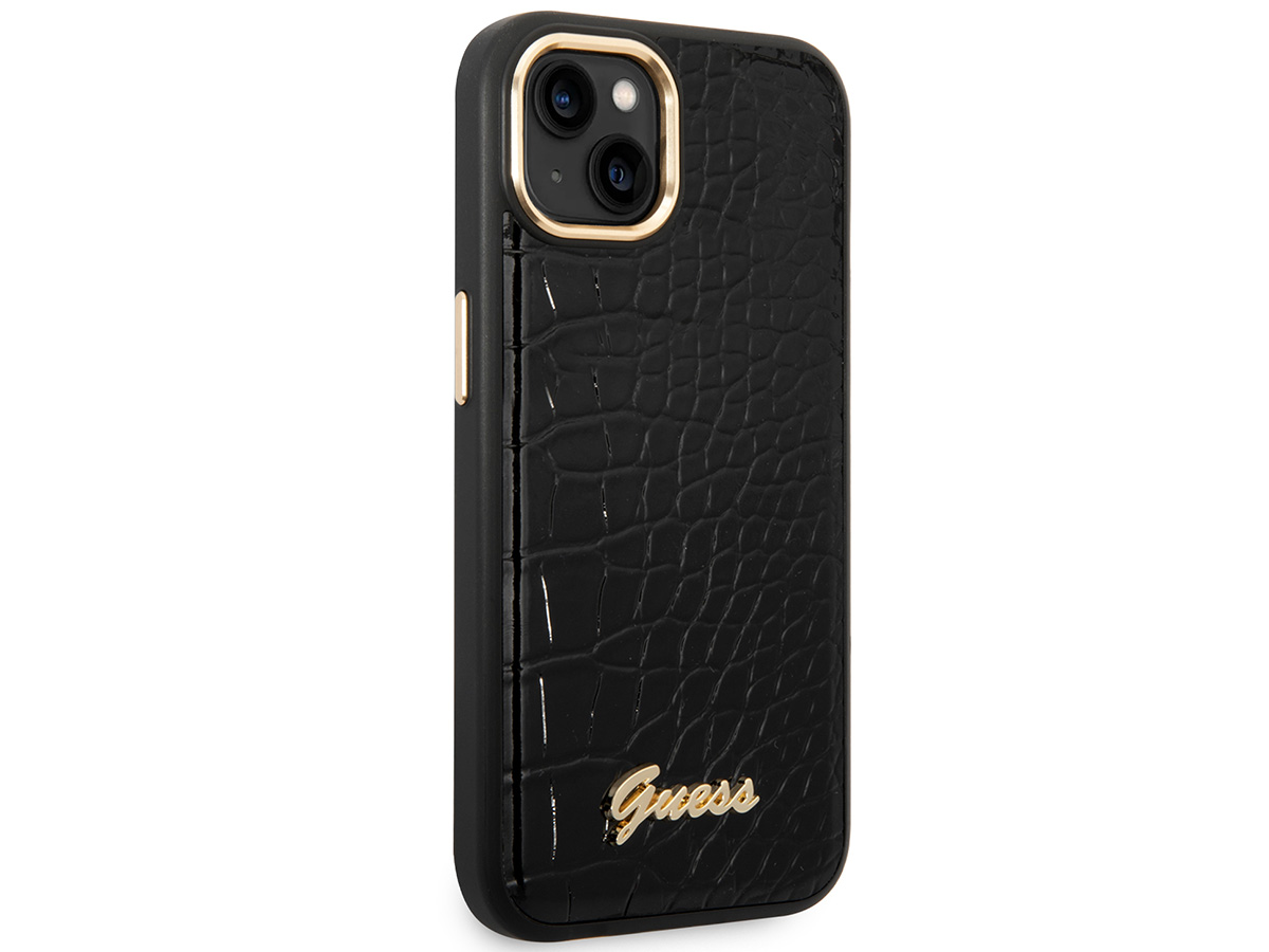 Guess Glossy Croco Case Zwart - iPhone 14 Plus/15 Plus hoesje