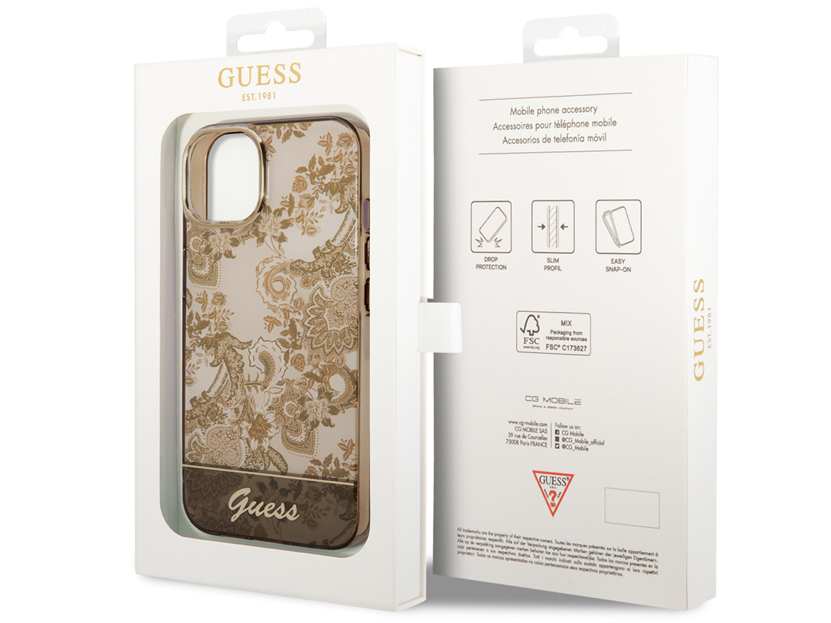 Guess Porcelain TPU Case Beige - iPhone 14 Plus/15 Plus hoesje