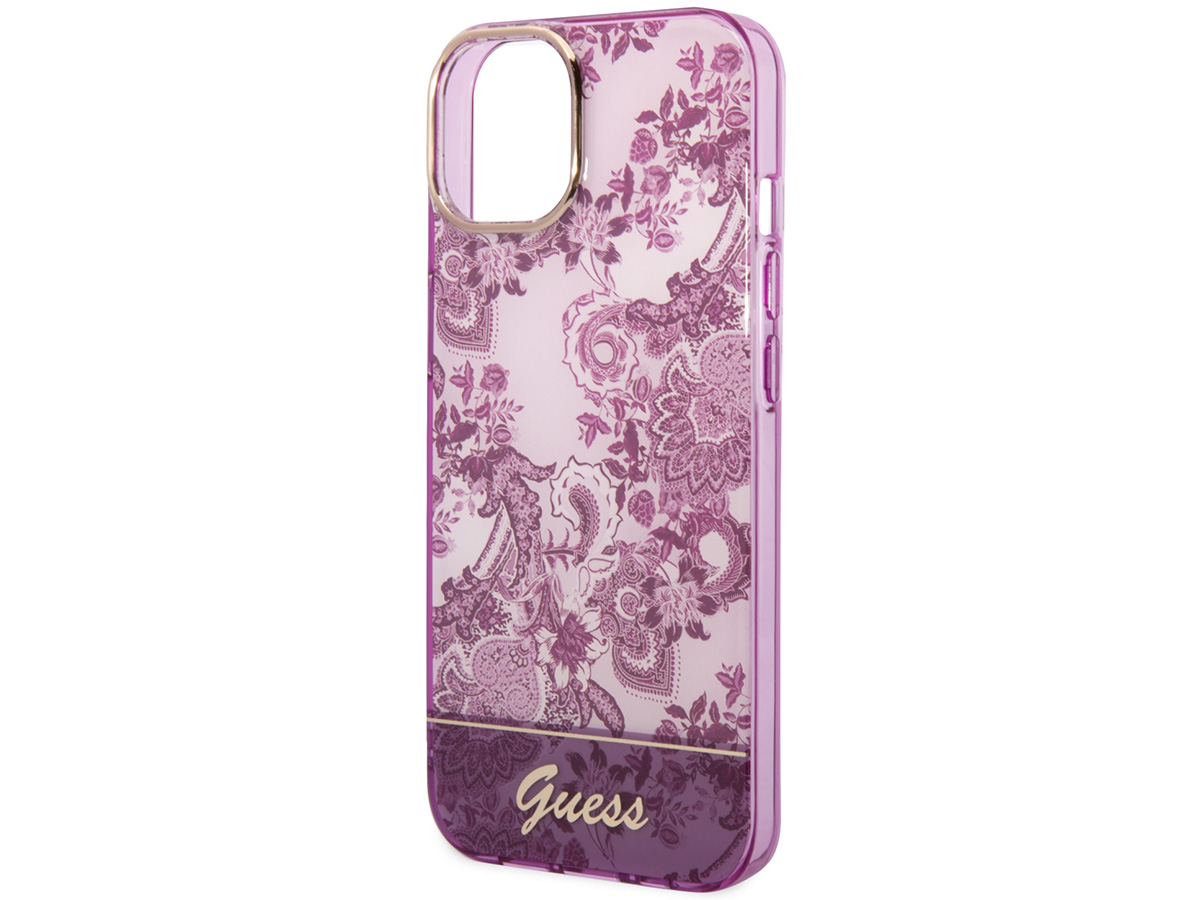 Guess Porcelain TPU Case Paars - iPhone 14 Plus/15 Plus hoesje