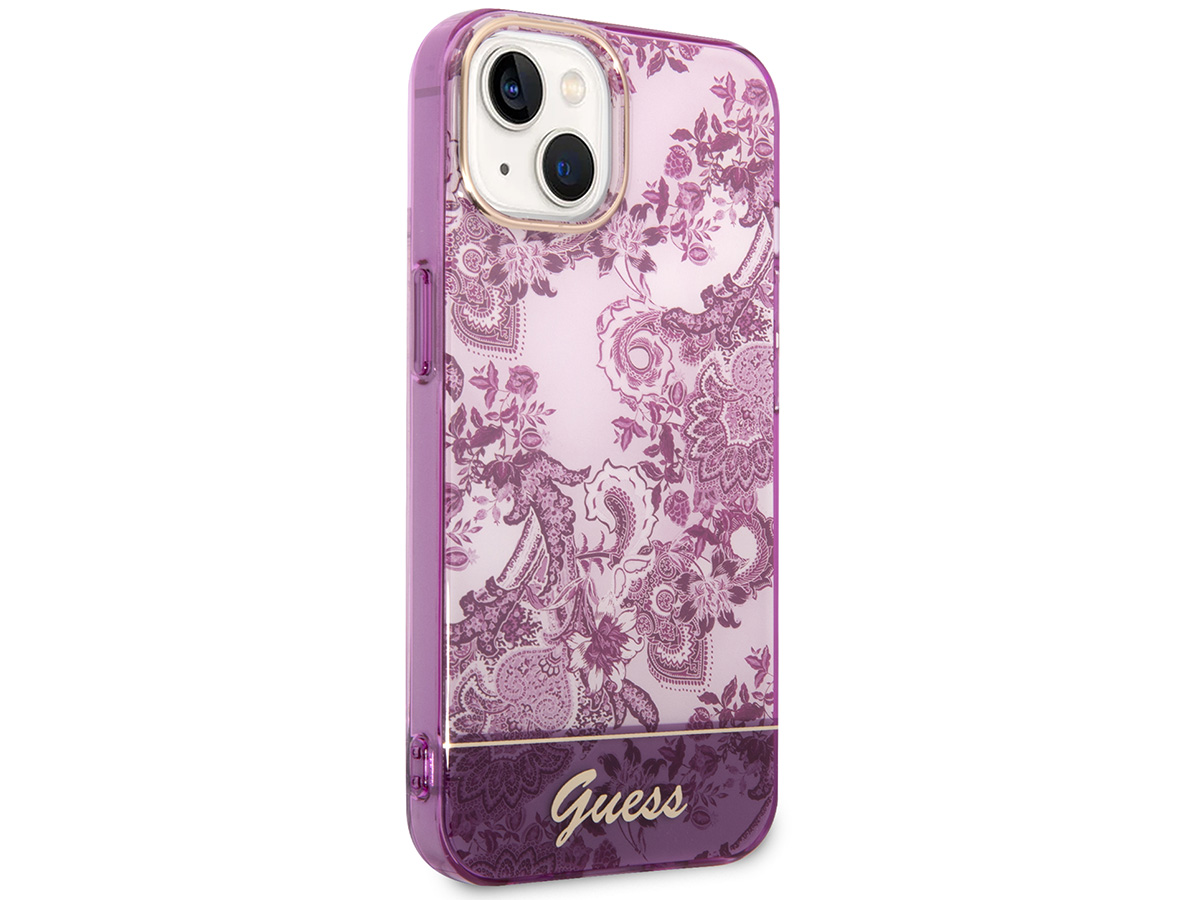 Guess Porcelain TPU Case Paars - iPhone 14 Plus/15 Plus hoesje