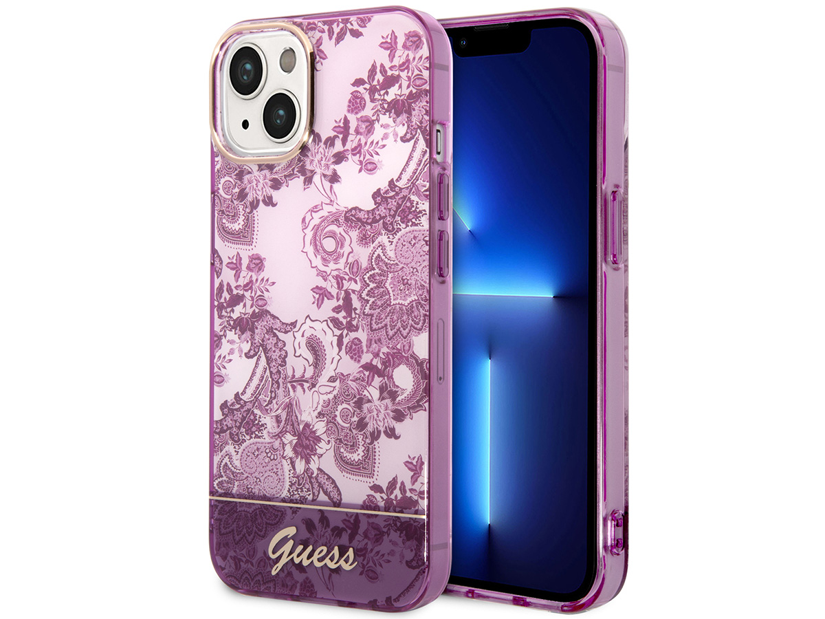 Guess Porcelain TPU Case Paars - iPhone 14 Plus/15 Plus hoesje