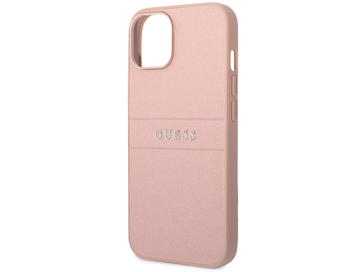 Guess Saffiano Strap Case Roze - iPhone 14 Plus/15 Plus hoesje