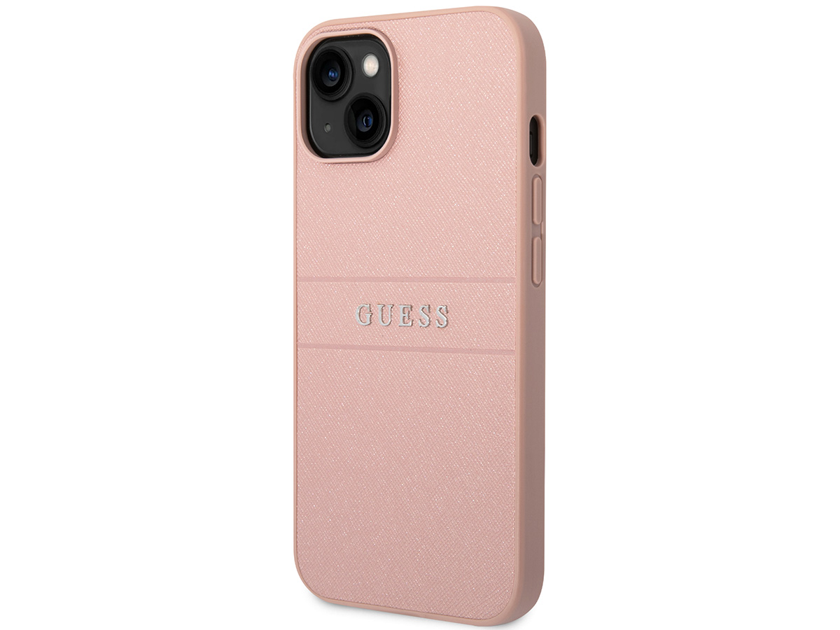 Guess Saffiano Strap Case Roze - iPhone 14 Plus/15 Plus hoesje