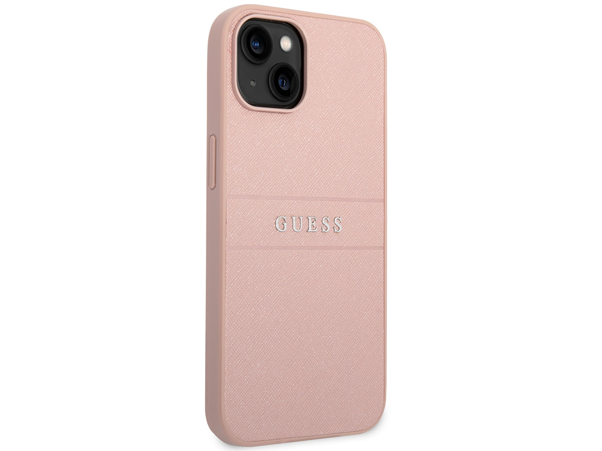 Guess Saffiano Strap Case Roze - iPhone 14 Plus/15 Plus hoesje