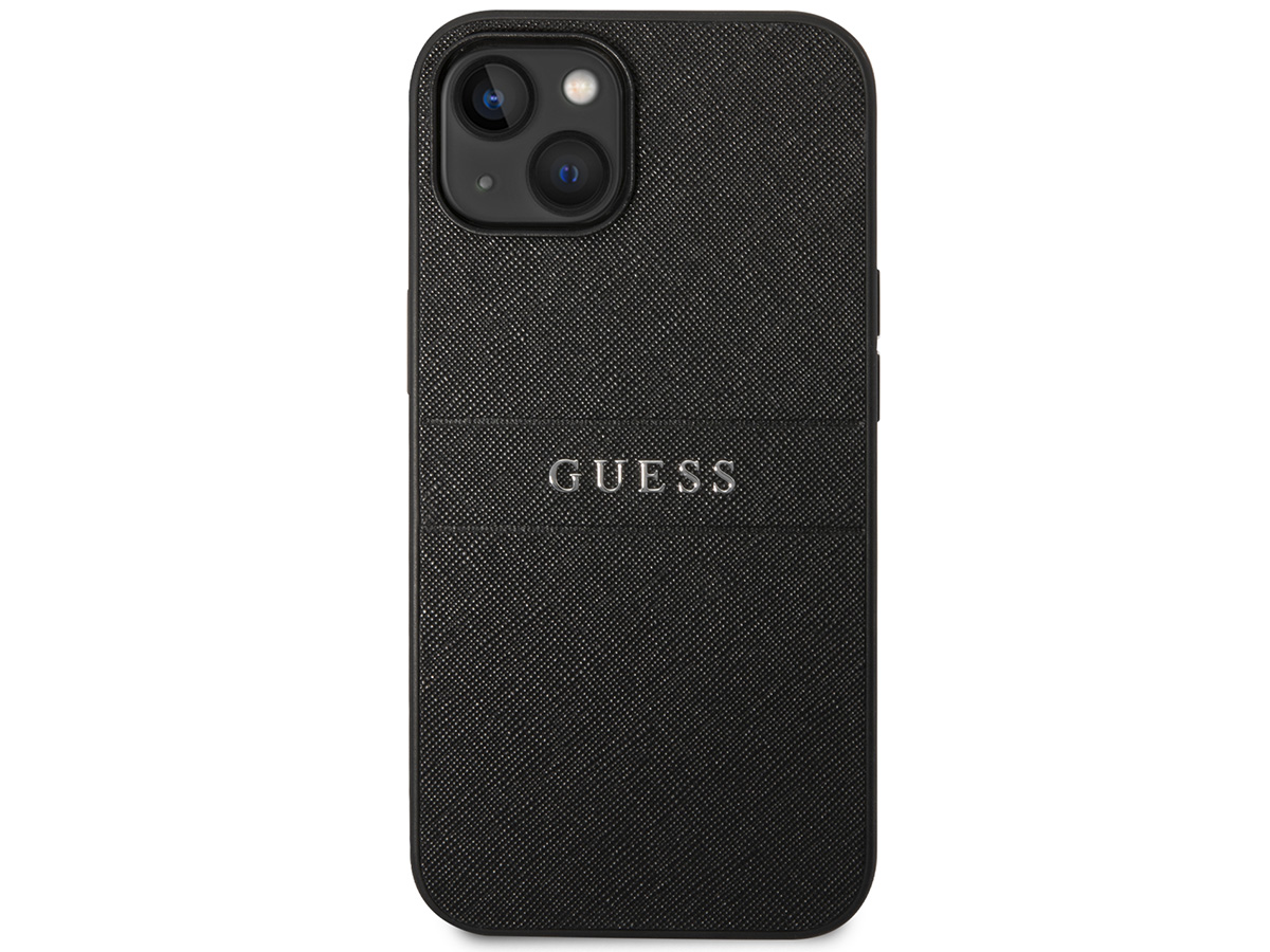 Guess Saffiano Strap Case Zwart - iPhone 14 Plus/15 Plus hoesje