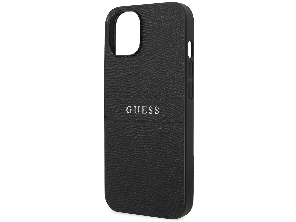 Guess Saffiano Strap Case Zwart - iPhone 14 Plus/15 Plus hoesje