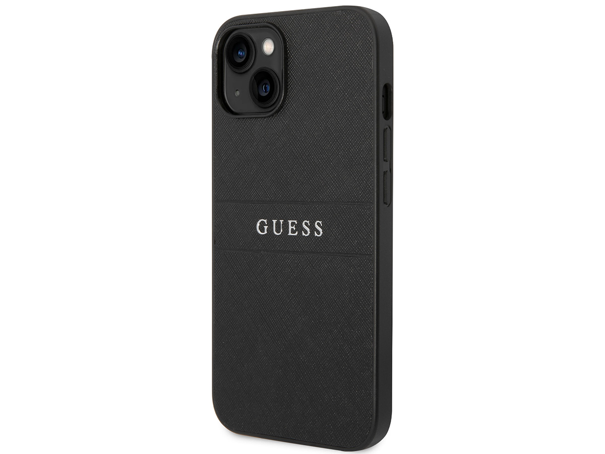 Guess Saffiano Strap Case Zwart - iPhone 14 Plus/15 Plus hoesje