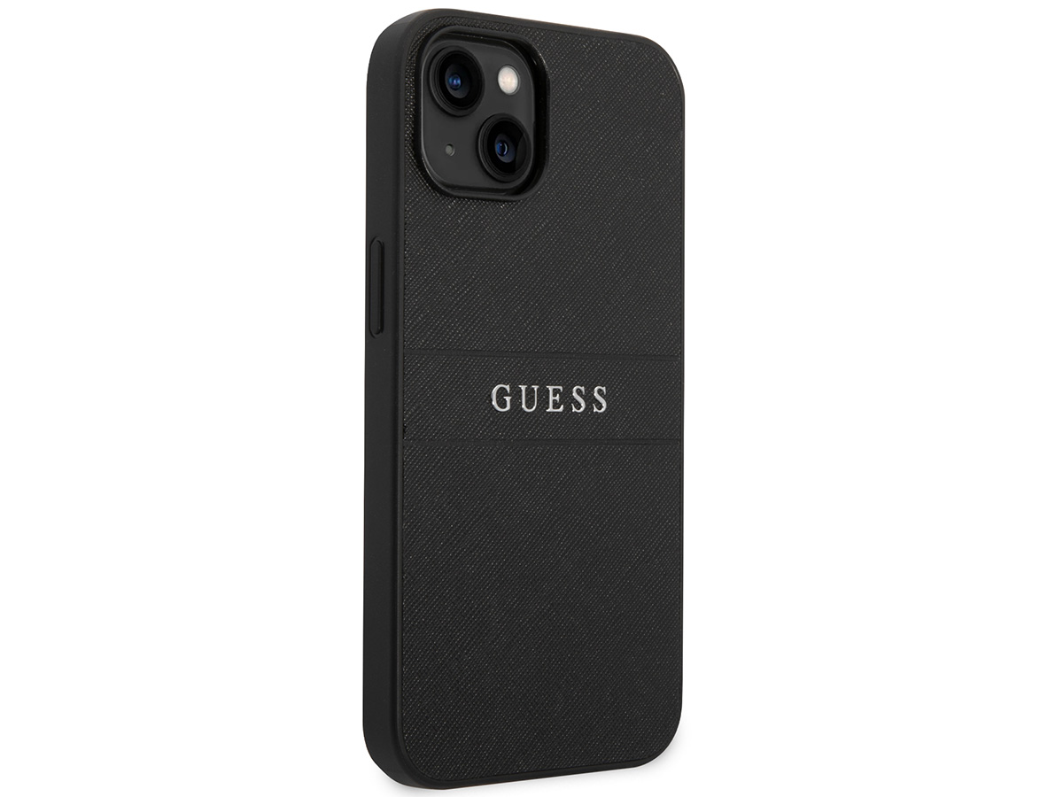 Guess Saffiano Strap Case Zwart - iPhone 14 Plus/15 Plus hoesje