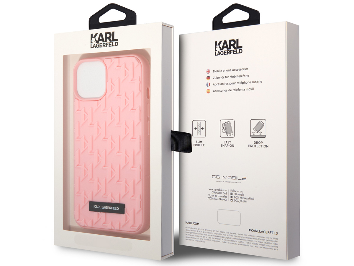 Karl Lagerfeld 3D Monogram Case Roze - iPhone 14 Plus hoesje