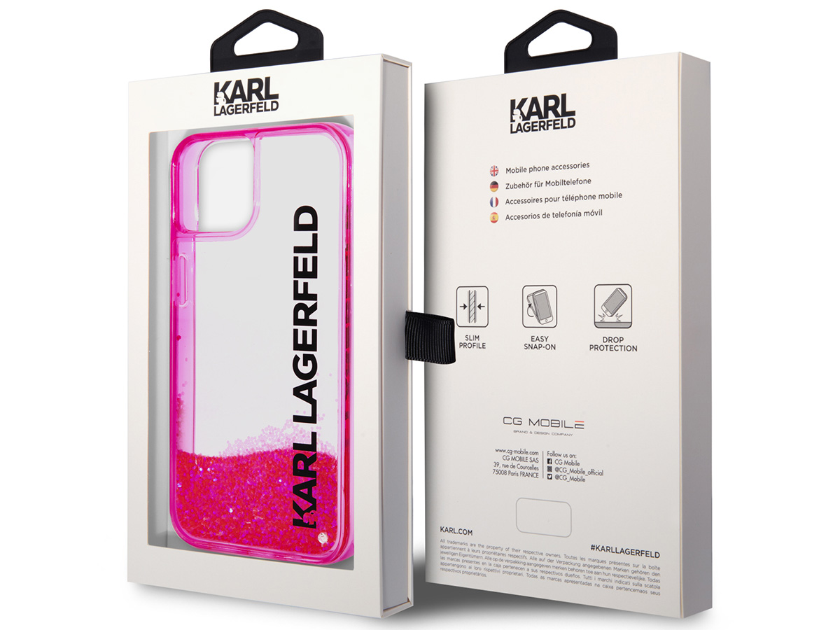Karl Lagerfeld Liquid Glitter Case Roze - iPhone 14 Plus/15 Plus hoesje