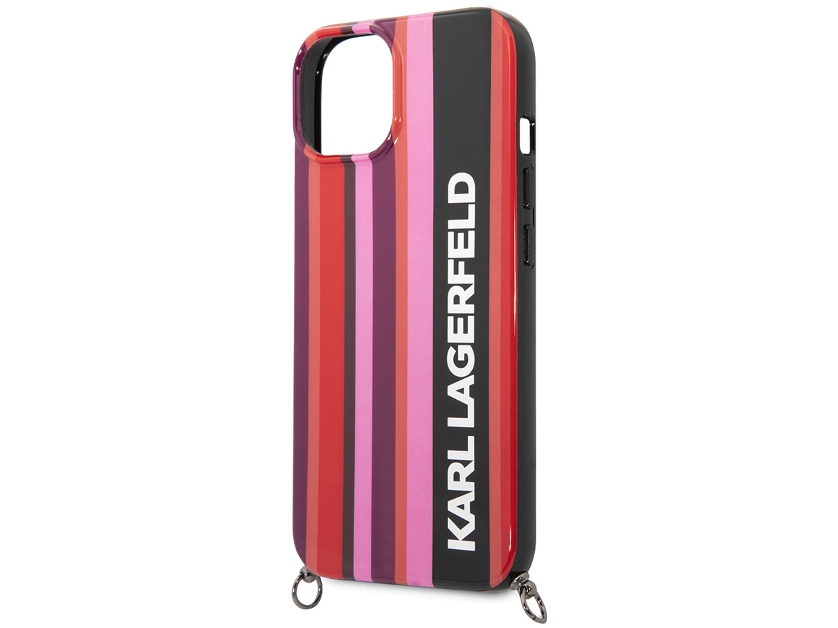 Karl Lagerfeld Striped Case met Koord - iPhone 14 Plus hoesje