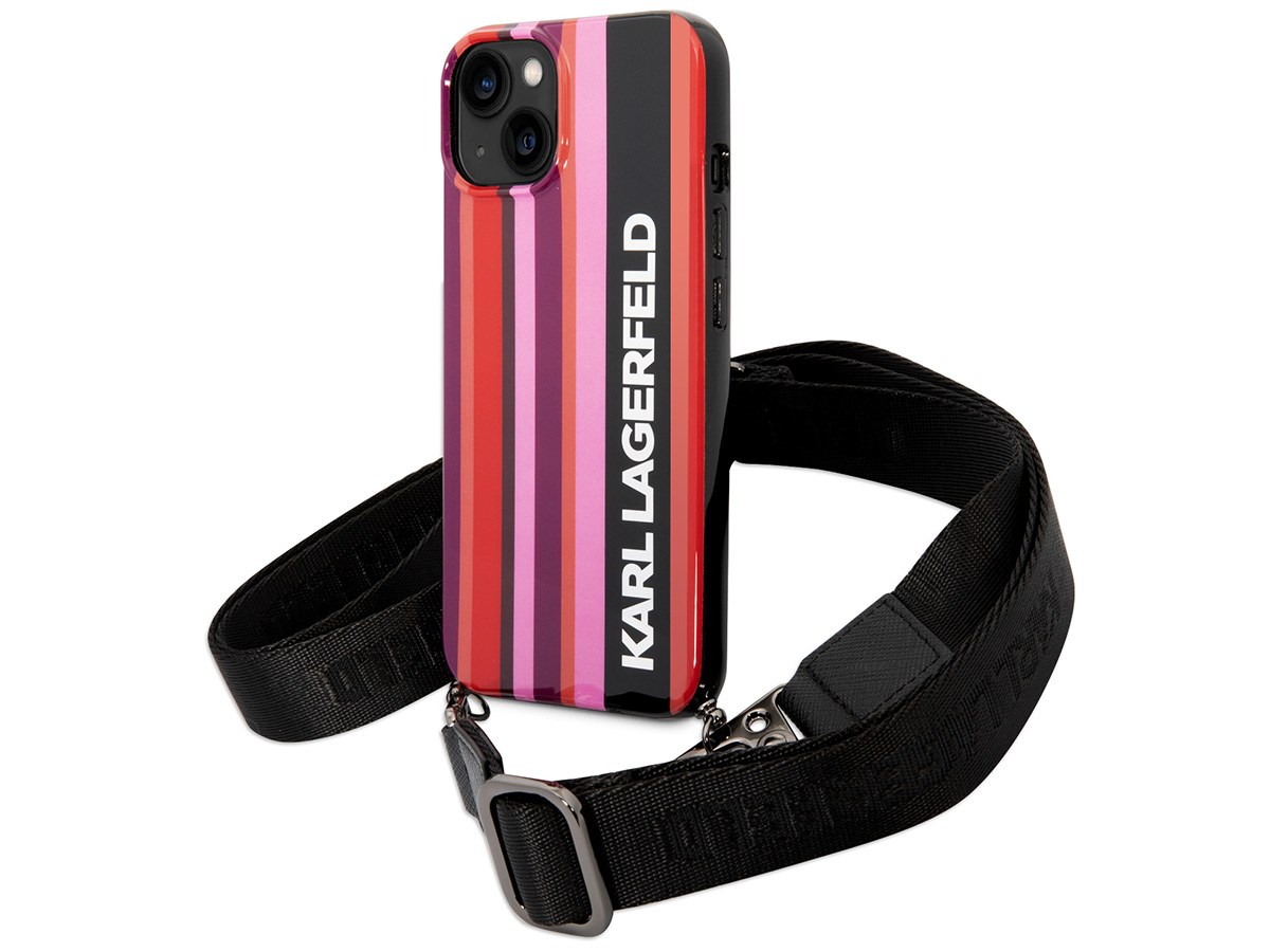 Karl Lagerfeld Striped Case met Koord - iPhone 14 Plus hoesje