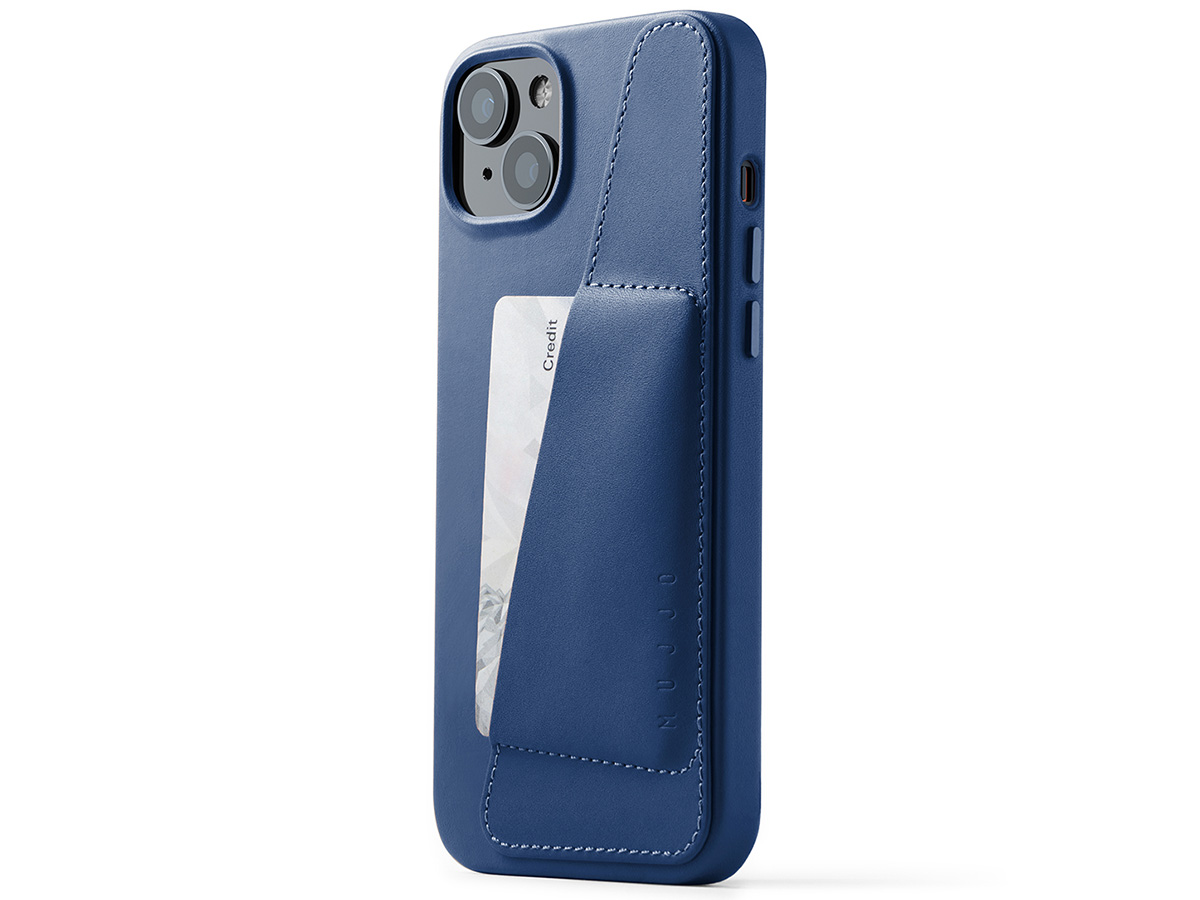 Mujjo Full Leather Wallet Case Blue - iPhone 14 Plus/15 Plus Hoesje Leer