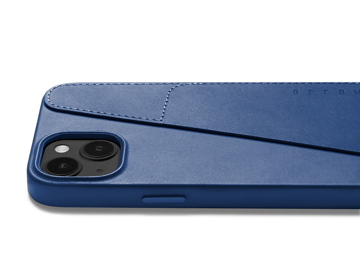 Mujjo Full Leather Wallet Case Blue - iPhone 14 Plus/15 Plus Hoesje Leer