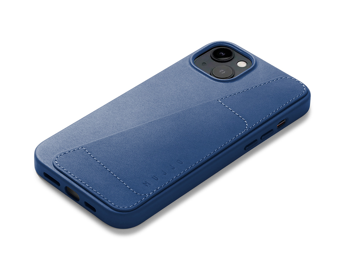 Mujjo Full Leather Wallet Case Blue - iPhone 14 Plus/15 Plus Hoesje Leer