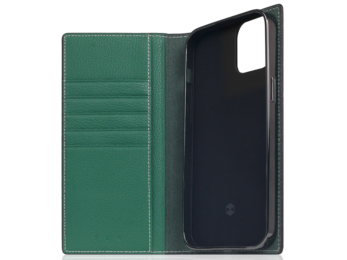 SLG Design D6 Leather Diary Case Groen - iPhone 14 Plus hoesje Leer