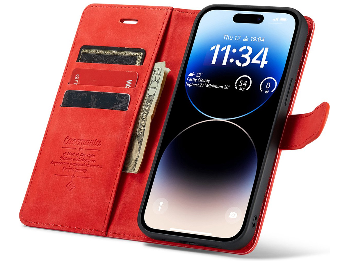 CaseMania 2in1 Magnetic Bookcase Rood - iPhone 14 Pro Hoesje