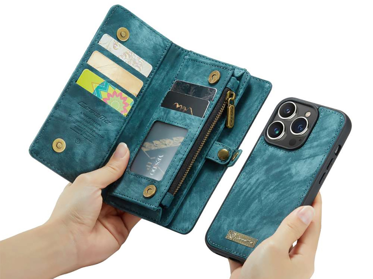 CaseMe 2in1 Wallet Case met Ritsvak Blauw - iPhone 14 Pro Hoesje