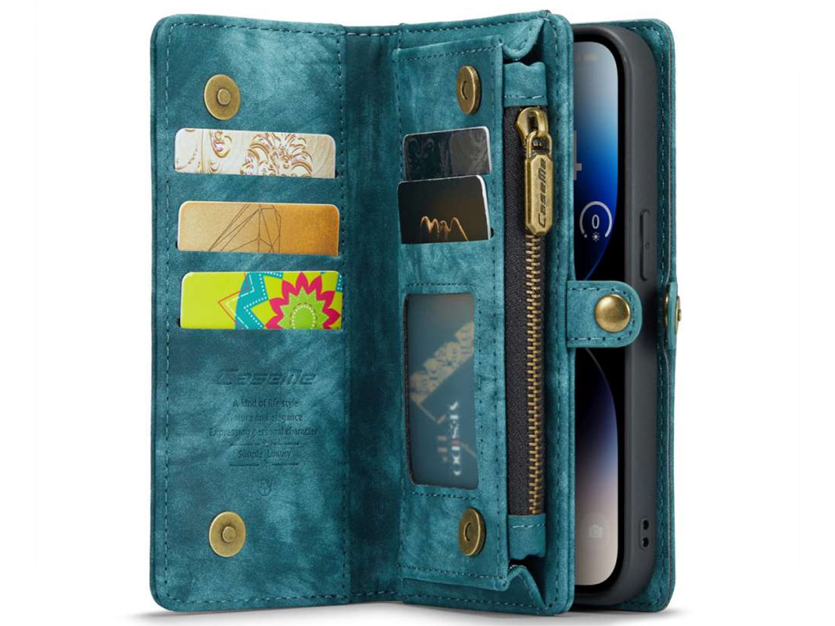 CaseMe 2in1 Wallet Case met Ritsvak Blauw - iPhone 14 Pro Hoesje