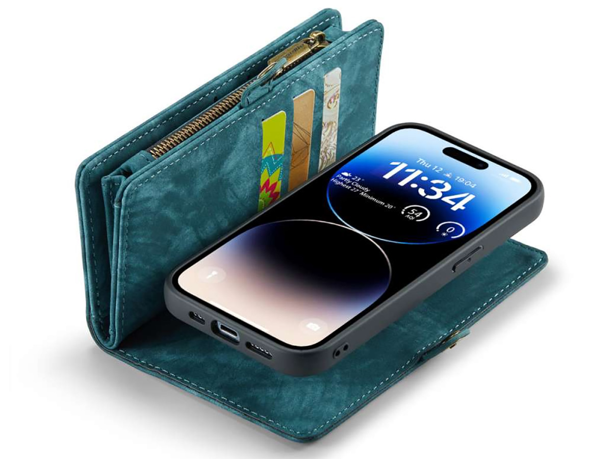 CaseMe 2in1 Wallet Case met Ritsvak Blauw - iPhone 14 Pro Hoesje