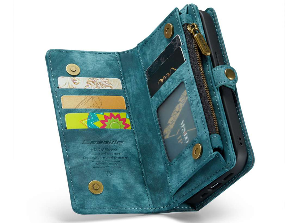 CaseMe 2in1 Wallet Case met Ritsvak Blauw - iPhone 14 Pro Hoesje