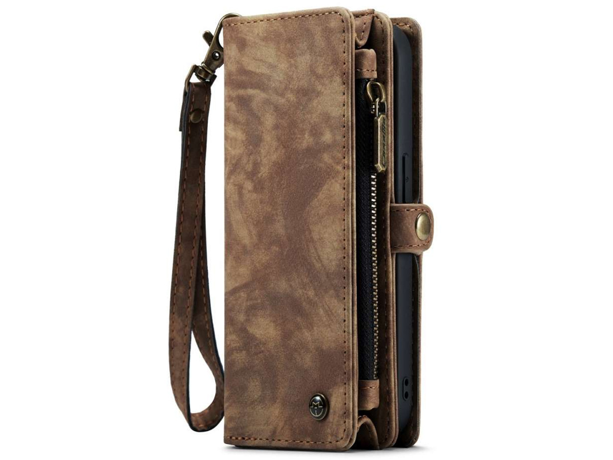 CaseMe 2in1 Wallet Case met Ritsvak Bruin - iPhone 14 Pro Hoesje