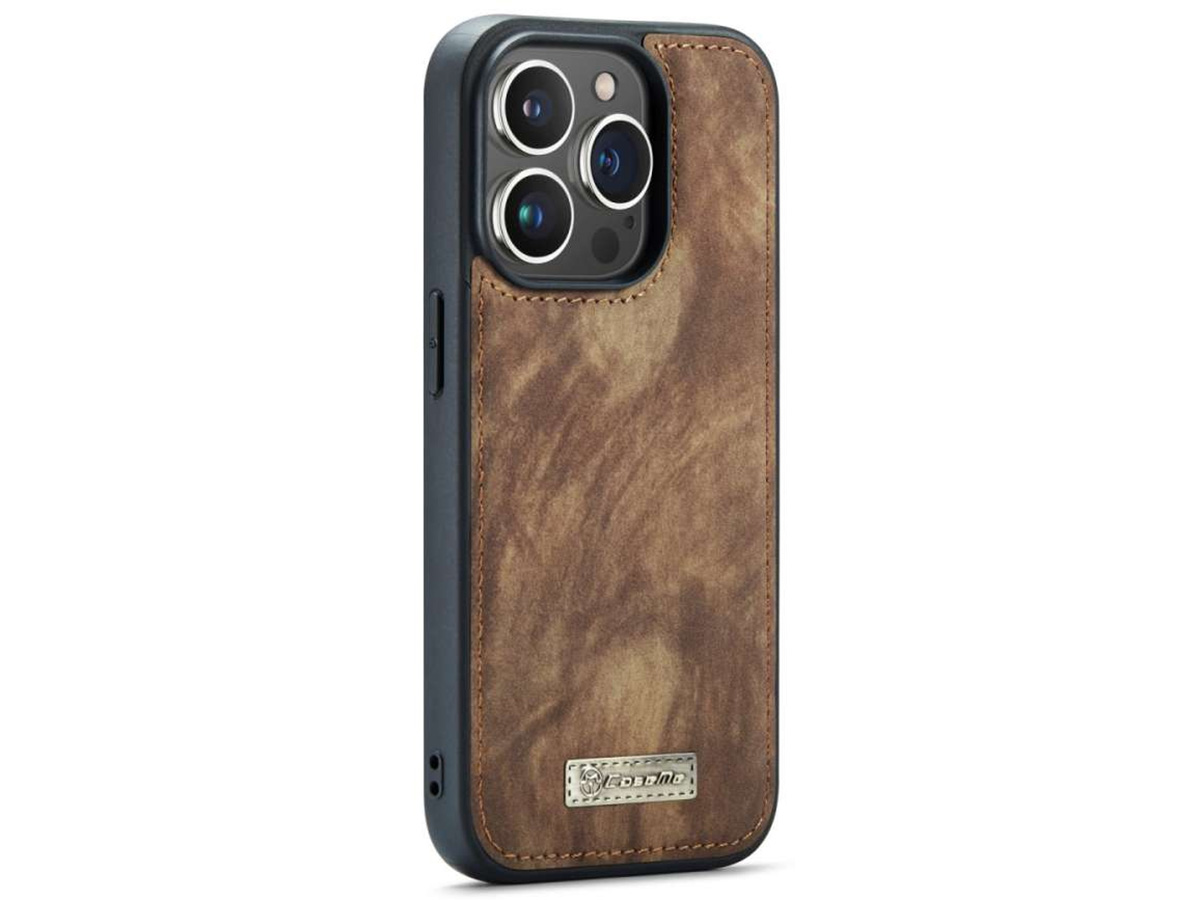 CaseMe 2in1 Wallet Case met Ritsvak Bruin - iPhone 14 Pro Hoesje