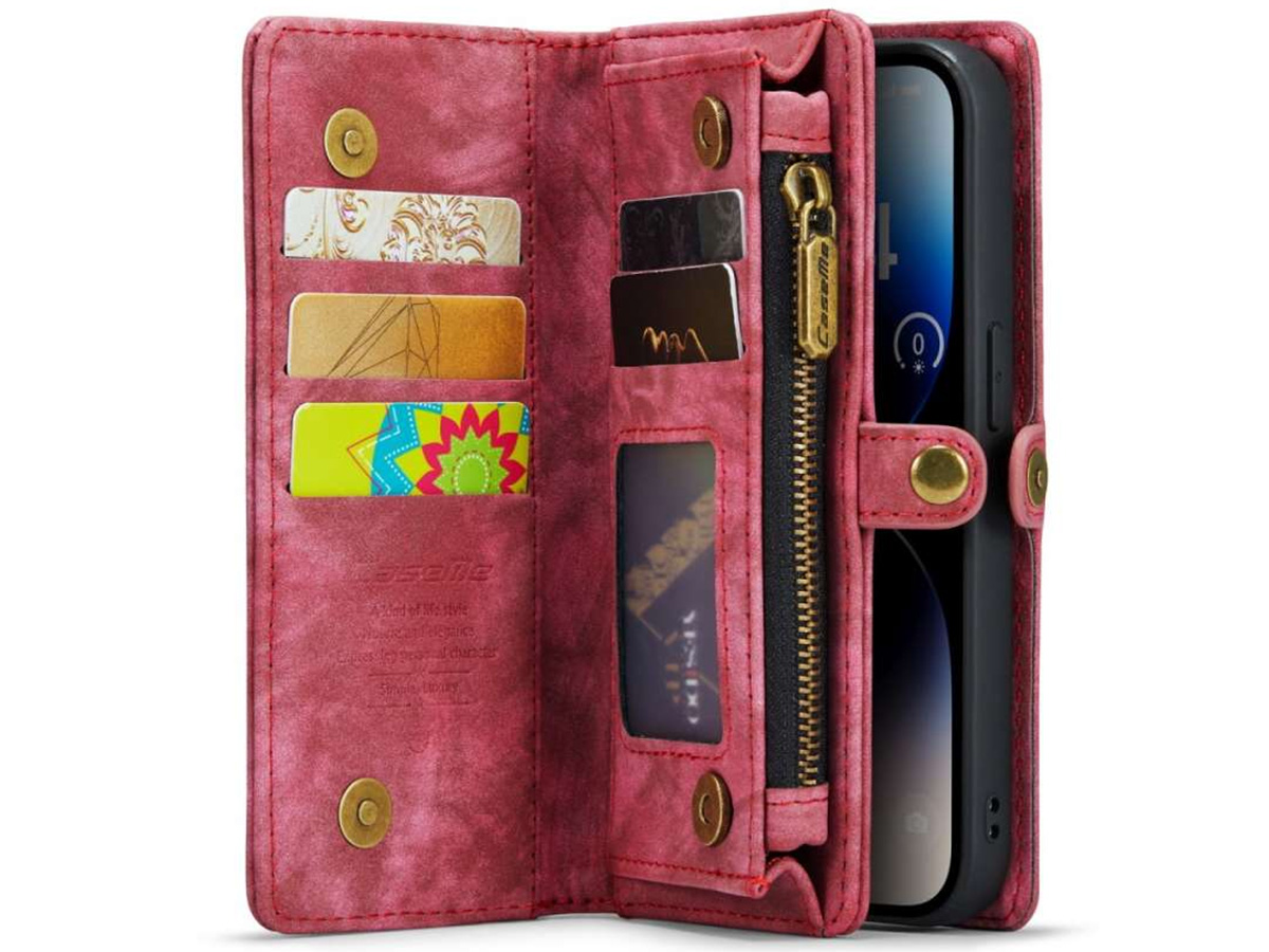 CaseMe 2in1 Wallet Case met Ritsvak Rood - iPhone 14 Pro Hoesje